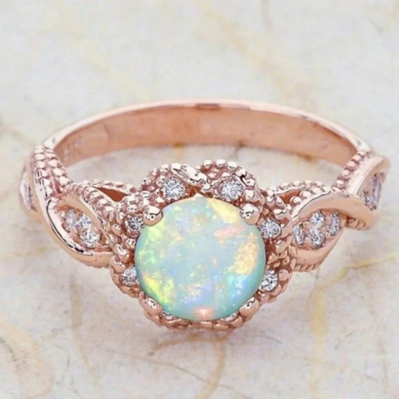 Rose Gold Fire Opal Ring Size 8 - Picture 2 of 2
